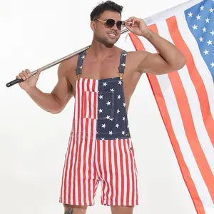 Yuanbang Unisex 4th of July Denim Overalls American Flag Coveralls with Zipper Closure Bibs for Men USA Menswear