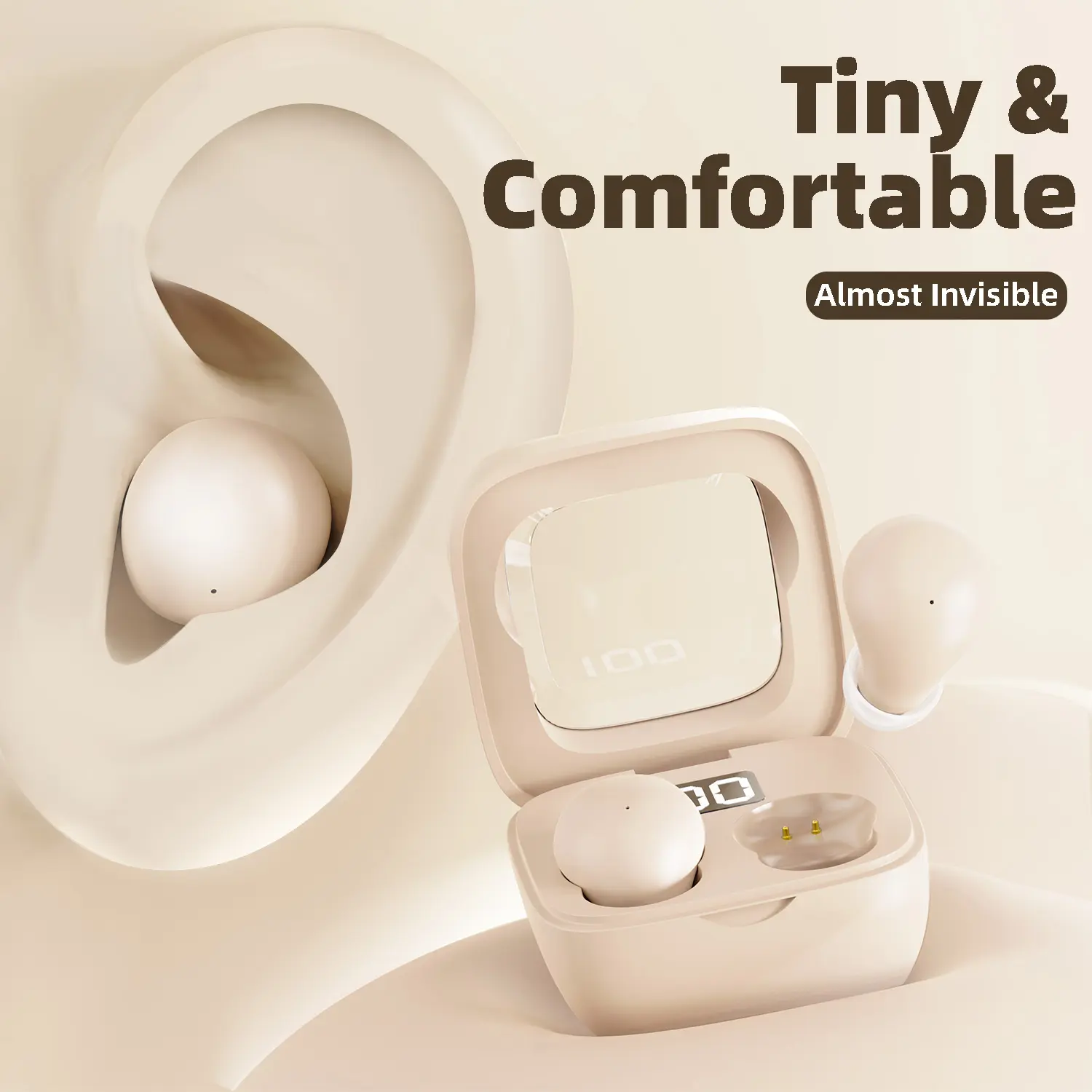 Ultra Mini Invisible Sleep Bluetooth Wireless Earbuds - Lightweight Water-Resistant Noise Cancellation In-Ear Audio Electronic Device, Ultra Flat Low Profile, No Ear Pressure for Side Sleepers, with Charging Support
