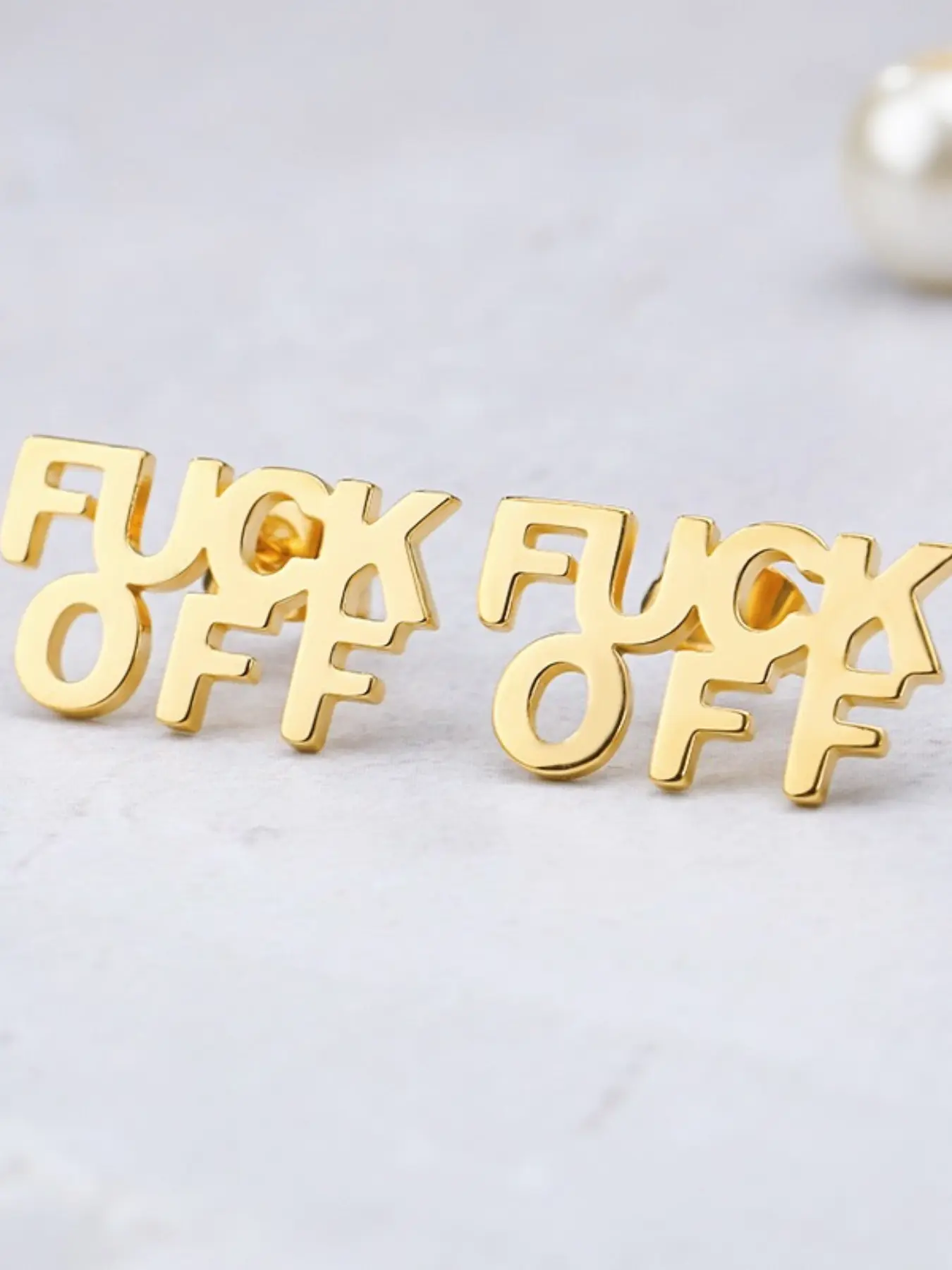 Hip Hop Fashion New Unique Hollow Stainless Steel Letter Fuck off Earrings Studs, Elegant Style, All Seasons
