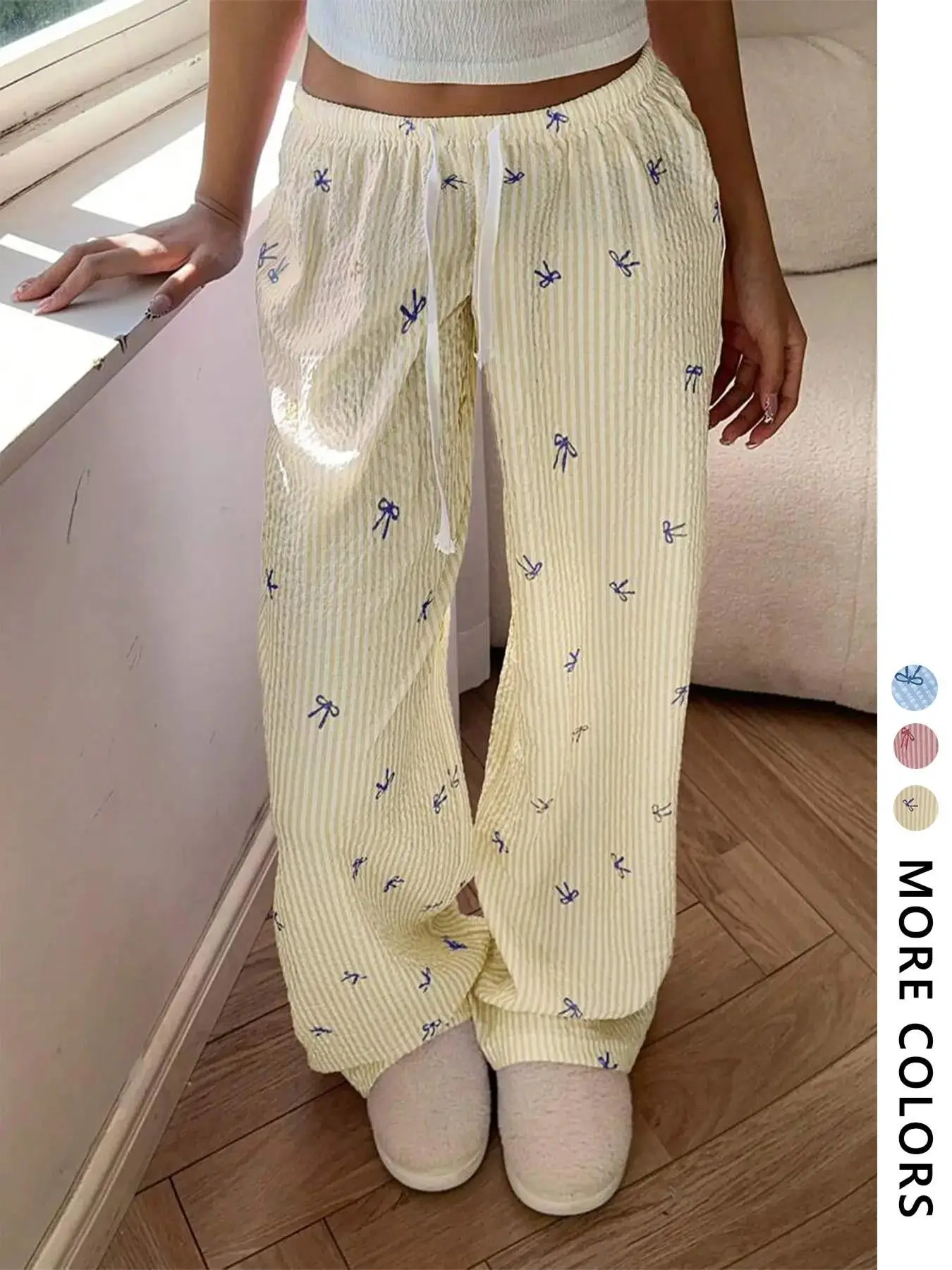 ✨ Coquette Bow Striped Pajama Pants | Buttery Soft Loungewear | TikTok Viral Wide-Leg Sleep Pants | Cute & Comfy for Home Days | Y2K Aesthetic PJs | 3 Colors Available ✨