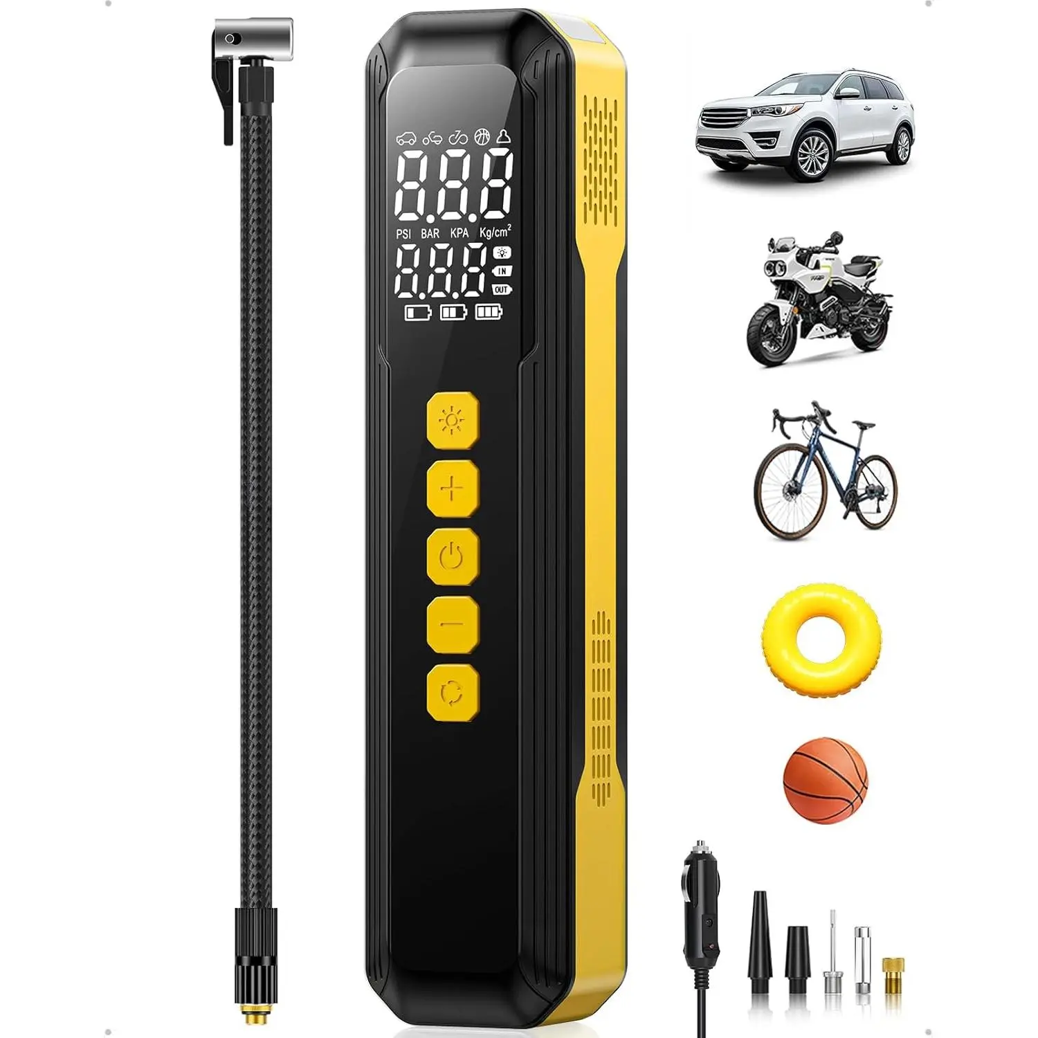 Tire Inflator Portable Air Compressor - 5X Faster 10000mAh Cordless Air Pump for Car Tires, Electric Bike Tire Pump with Digital Pressure Gauge, LED Light for Motorcycle, Bicycle, Ball