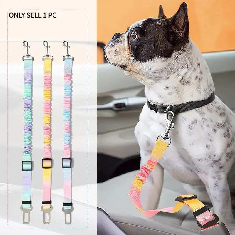 2 pcs Retractable Elastic Dog Car Seat Belt, Nylon Anti-Escape Pet Safety Restraint Strap with Safety Buckle, Adjustable Vehicle Seat Fixed No Tangle Leash for Small Medium Dogs Cats Travel