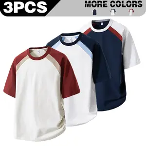 Summer atmosphere: Men's color blocked shoulder sleeved T-shirt for summer, skin friendly, breathable, loose, casual, fashionable, versatile short sleeved T-shirt