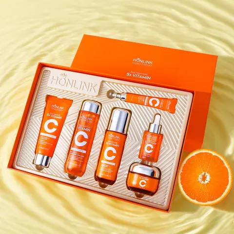 HONLINK Korean Skincare Set for Glass Skin - 5x Vitamin C, Niacinamide, Hyaluronic Acid & Cica for Glowing Hydrating Repairing & Even Skin Tone