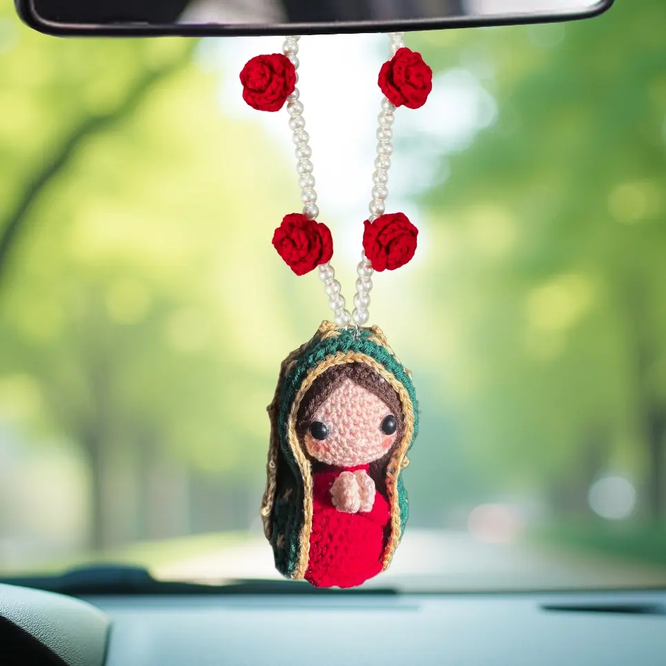 Handmade Crochet Car Rearview Mirror Hanging Ornament, Cute Mary Statue Car Interior Decoration, Car Rearview Mirror Pendant, Car Accessories, Car Trinkets, Car Interior Accessory, Car Ornaments