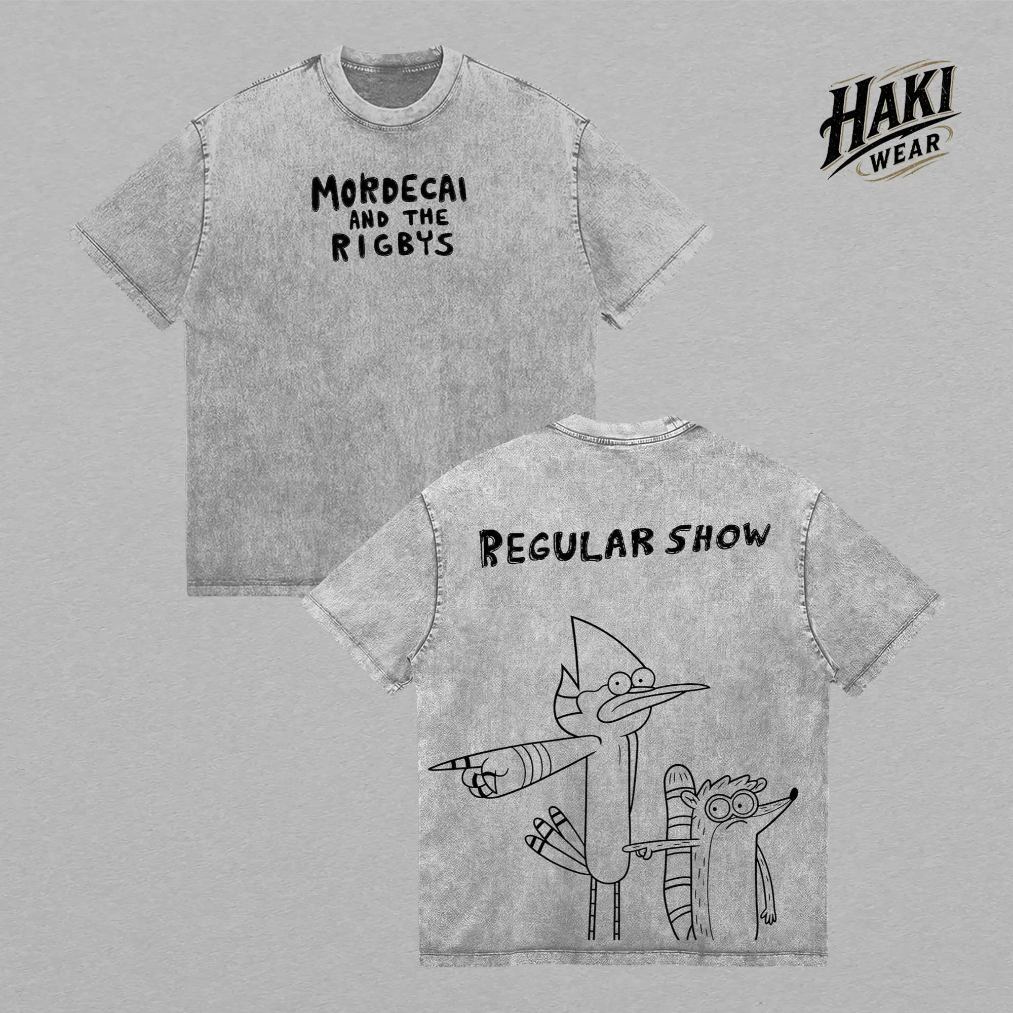 Regular Show Mordecai and Rigby Vintage Washed Shirt, Cartoon Duo Graphic Tee, Oversized Acid Wash Unisex Streetwear, Gift for Fans