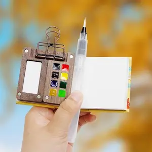 Mini Watercolor Paint Wooden Box with Clips, 1 Set Magnetic Solid Grid Packaging Empty Box, Sketching & Travel Coloring Supplies, Travel Painting Supplies