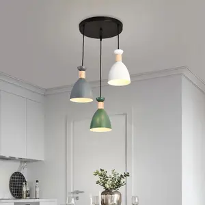 Modern 3-Head Disk Pendant Light Fixture, Adjustable Cable Design, E27 Socket Fits Ceiling Height, Ideal for Dining Room & Living Area