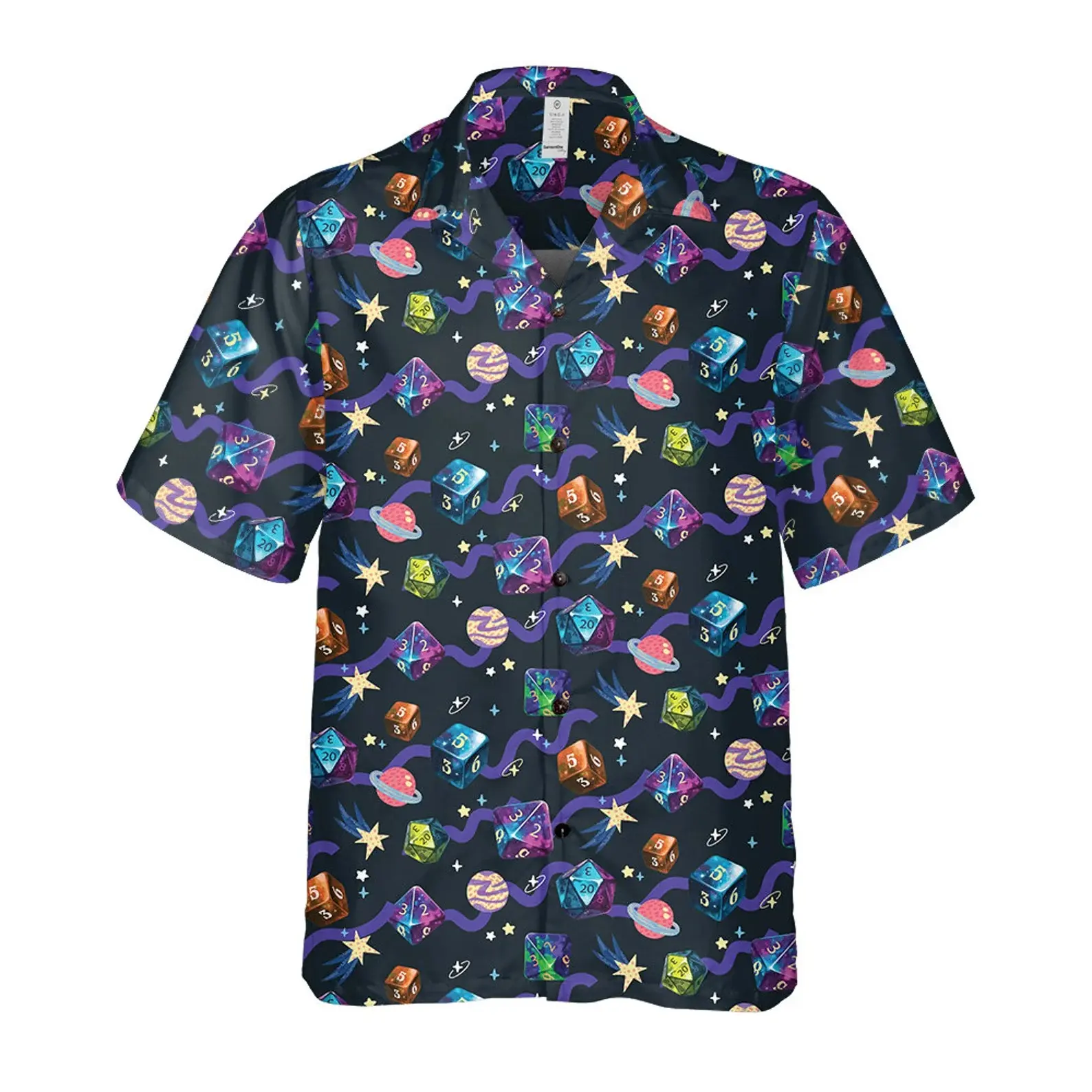 Men's DND Galaxy Dice Print Hawaiian Shirt - Menswear, Casual Short-Sleeve Tropical Button-Down, Breathable Cotton Blend, Island Retro Stylish Top, Clothes, Tops, Sunny, Polyester, Vibe, Fabric, Shortsleeve, Casual Wear