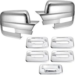 Triple Chrome Plated Plastic 2pcs Full Side Door Mirror+Handle+Tailgate Tape-On Cover with Turn Signal Only Compatible with 2009-2014 F-150