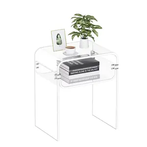VEVOR Acrylic Side Table, 2 Tiers Clear Bedside Table with Storage Shelf, Modern Rectangle Acrylic End Desk, Transparent Thick Nightstand for Bedroom, Living Room, Study, 11.8 x 15.7 x 19.7 in (Clear)