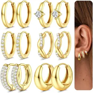 CASSIECA Small Chunky Gold Hoop Earrings for Women Hypoallergenic 14K Gold Filled Huggie Earrings for Women Trendy Cartilage Hoop Earring Stacks Lightweight Earring Sets for Multiple Piercing, Earring For Women, Gold Earrings Summervibes