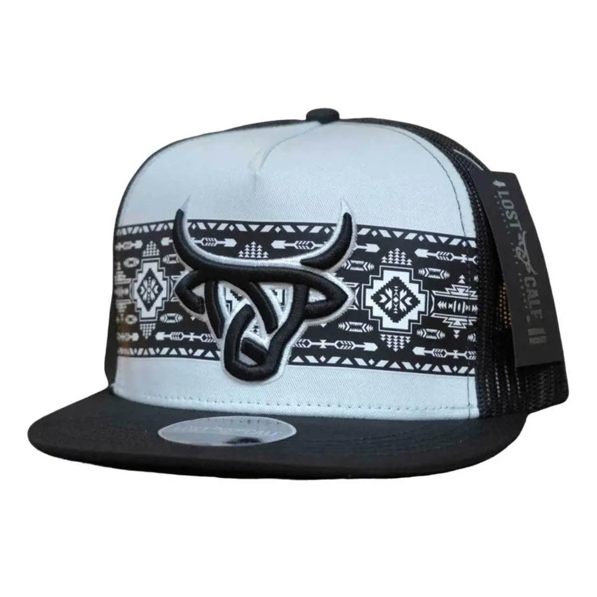 Lost Calf Unisex Shima Flat White & Black Mesh Back Snapback Hats