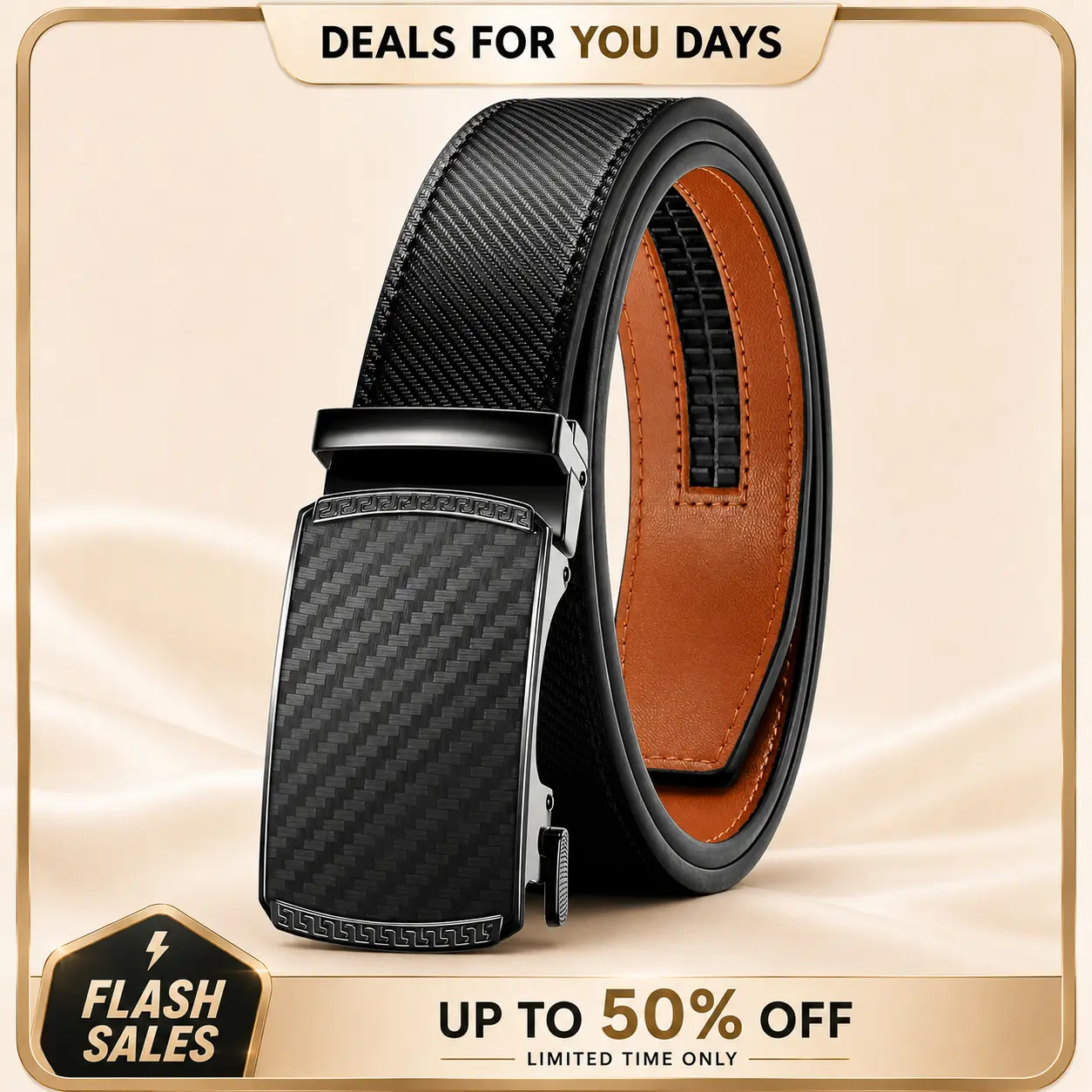 Men's Sturdy Ratchet Genuine Leather Belt - 35mm Adjustable Classic Casual Jeans Belt, Trimable Cut-to-Fit with Automatic Buckle, Gift Box