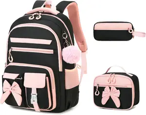Cute Collegiate-Style Bow 3-Piece Backpack Set: Load-Reducing Shoulder Protector, Large-Capacity & Elementary-Junior High School Backpacks
