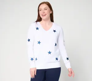 Belle by Kim Gravel Sunshine Stitches Embroidered V Neck Sweater