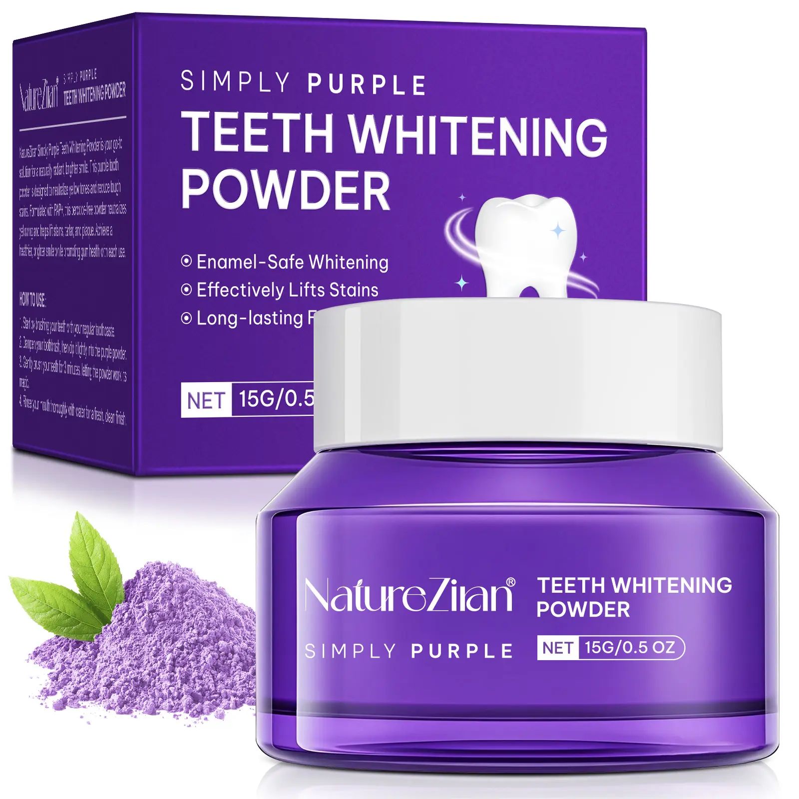 Natureziran Tooth Powder 15g, Effective Teeth Whitening, Gentle Cleaning, Daily Use Safe, Removes Stains, Fresh Breath, Comfortable Usage, Teeth Brightener, Teeth Brightening Powder, Teeth Whitener Powder