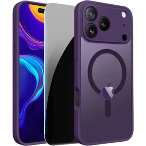For iPhone 17 Pro Case with Privacy Screen Protectors & Full Camera Cover,Magnetic for iPhone 17Pro Case[Fit for MagSafe] Translucent Matte Phone Case for Men Women/Girls-Purple