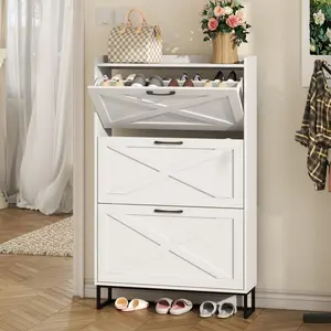 Vabches Large Shoe Storage Cabinet with 6 Flip Drawers, Freestanding Shoe Organizer with Metal Handles for Entryway