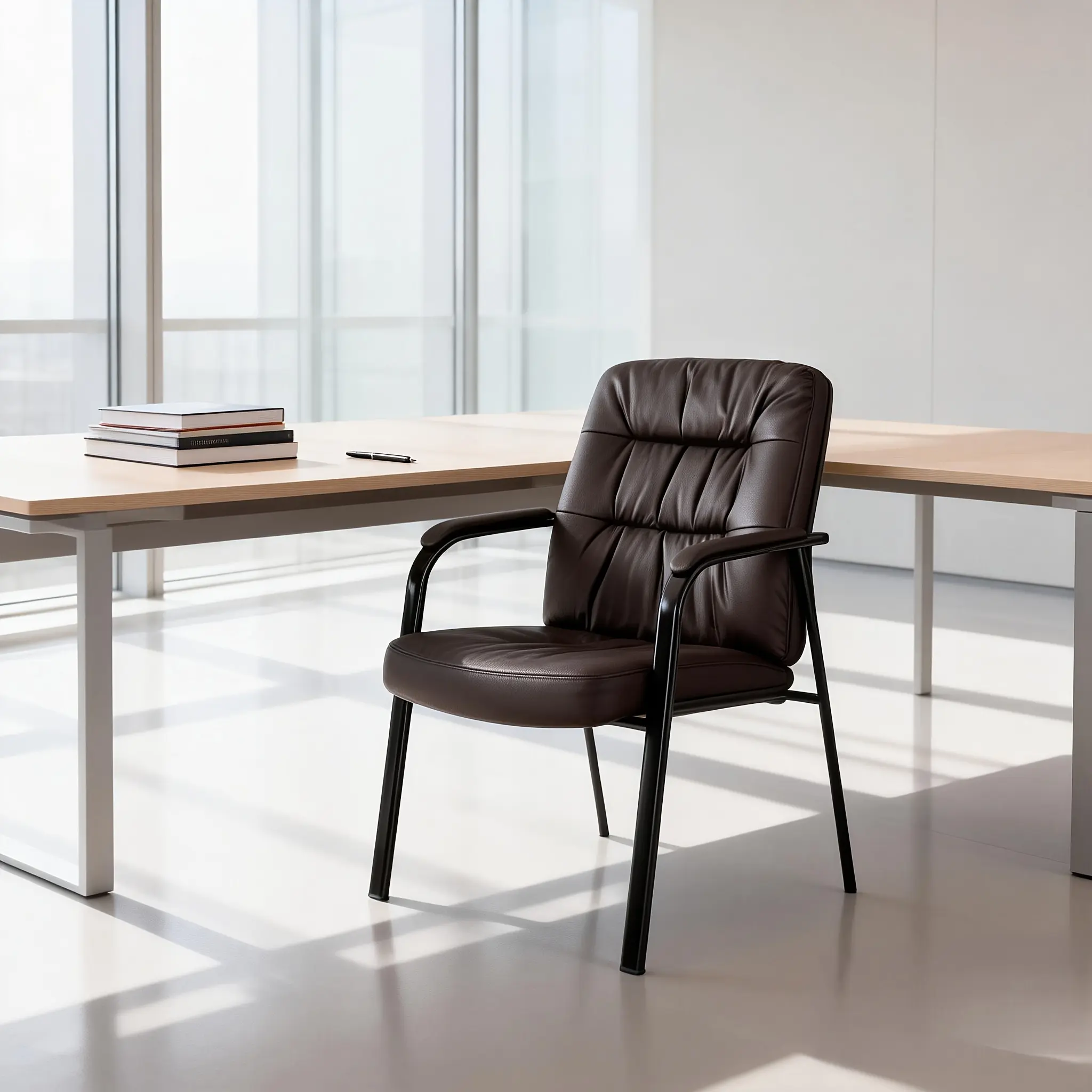 Modern PU Leather Armchair 350LBS Support, Executive Reception Accent Chair with Cushioned Arms, Ergonomic Waiting Room & Office Lounge Chair