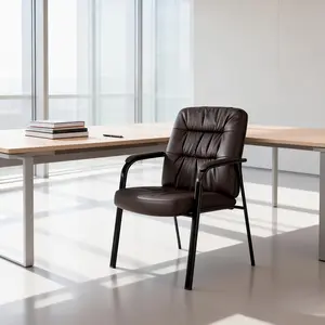Modern PU Leather Armchair 350LBS Support, Executive Reception Accent Chair with Cushioned Arms, Ergonomic Waiting Room & Office Lounge Chair