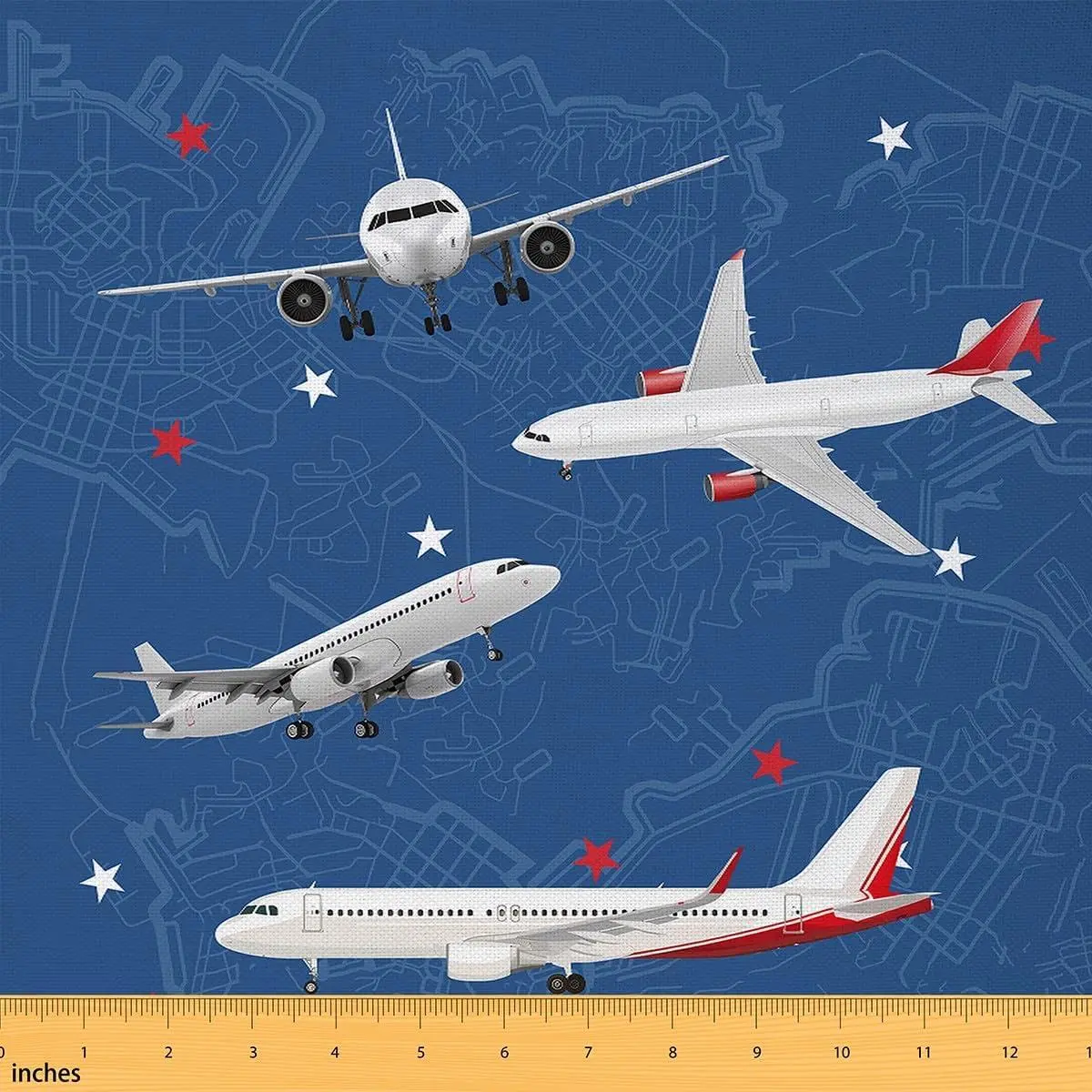 3D Airplane Fabric Blue Geometric Lines Graffiti Fabrics Sewing Supplies White Red Stars Modern Planes Fabric DIY Soft Flannel Polyester No Stretch