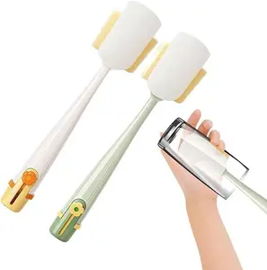 5-in-1 Flower-Shaped Bottle Cleaning Brush, Long Handle Cup Cleaner with Soft Sponge & Scrubber, Multi-Surface Brush for Narrow Mugs, Straws, Lid Cleaning, Home Kitchen Use (Yellow & Green)