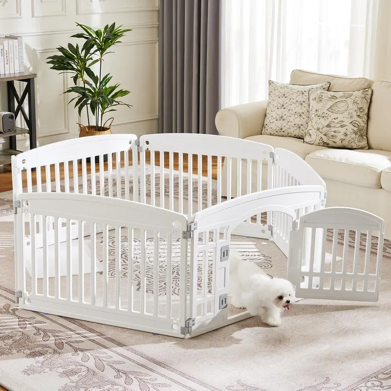 Plastic Pet Playpen, Durable Puppy Playpen with Lockable Door and Non-Slip Bottom, Portable Indoor Outdoor Puppy Pen