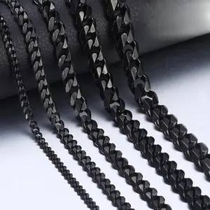 Black Stainless Steel Curb Link Necklace for Men Women Punk 18-24 Inch Cuban Chain Jewelry Gift
