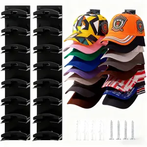 2 Pack Hat Organizer for Baseball Caps, Hat Rack for Wall with Strong Adhesive, Wall Mounted Hat Hooks Hold up to 16 Hats for Closet Door and Bedroom Black Decor Hangable Smooth Hanger Adjustable
