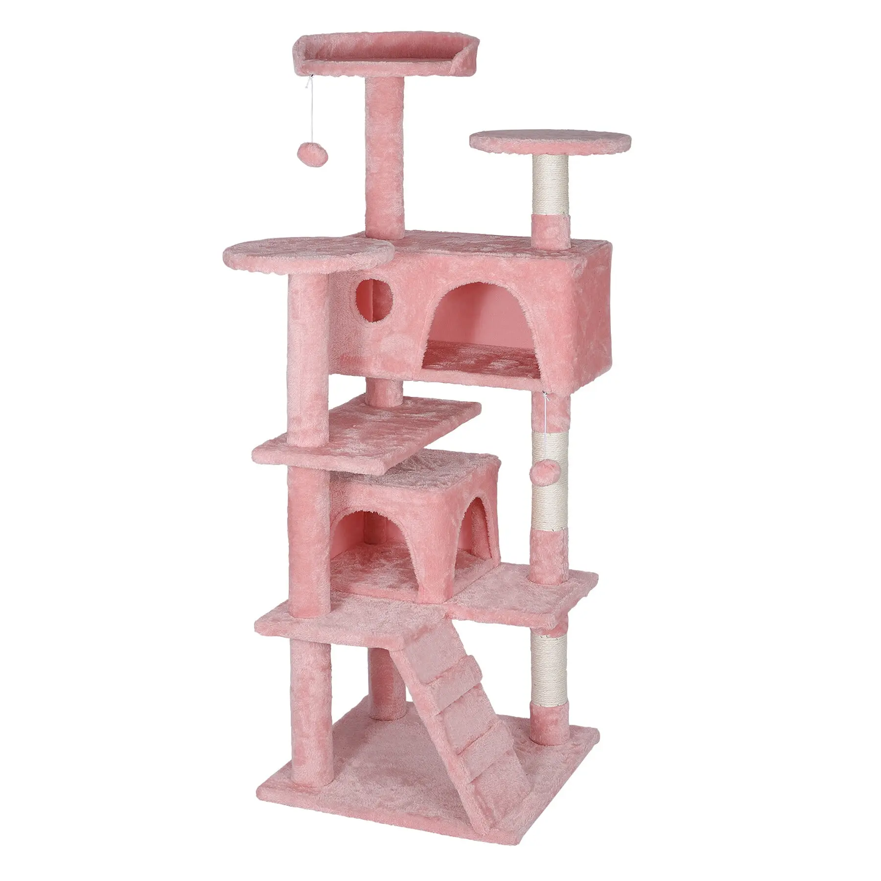 55-in Multi-Layer Vertical Scratcher Cat Tree & Condo Tower, Claw Sharpener Climbing Post with Safe Base, Pet Supply for Cats, Pink