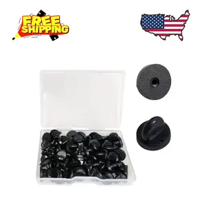 Lapel Pin Backings - Butterfly Clutch Pin Backs in PVC Rubber (Black, Pack of 50)