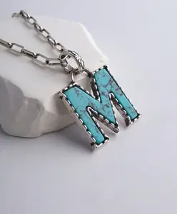 Neutral Western Style Turquoise Letter Detail Necklace, Couple Jewelry Available