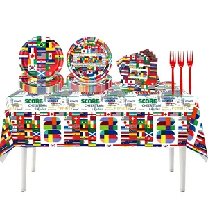 20-Guest Plastic International World Flags Camp Kitchen Mess Kit - Outdoor Event Party Supplies with Banners, Tablecloth, Plates, Napkins, Forks for Birthday, Travel Themes 2026, Set
