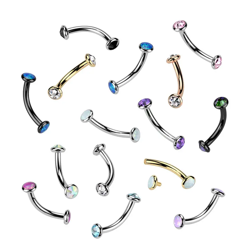 Titanium Internally Threaded Bezel Crystal Or Opal Eyebrow Rings