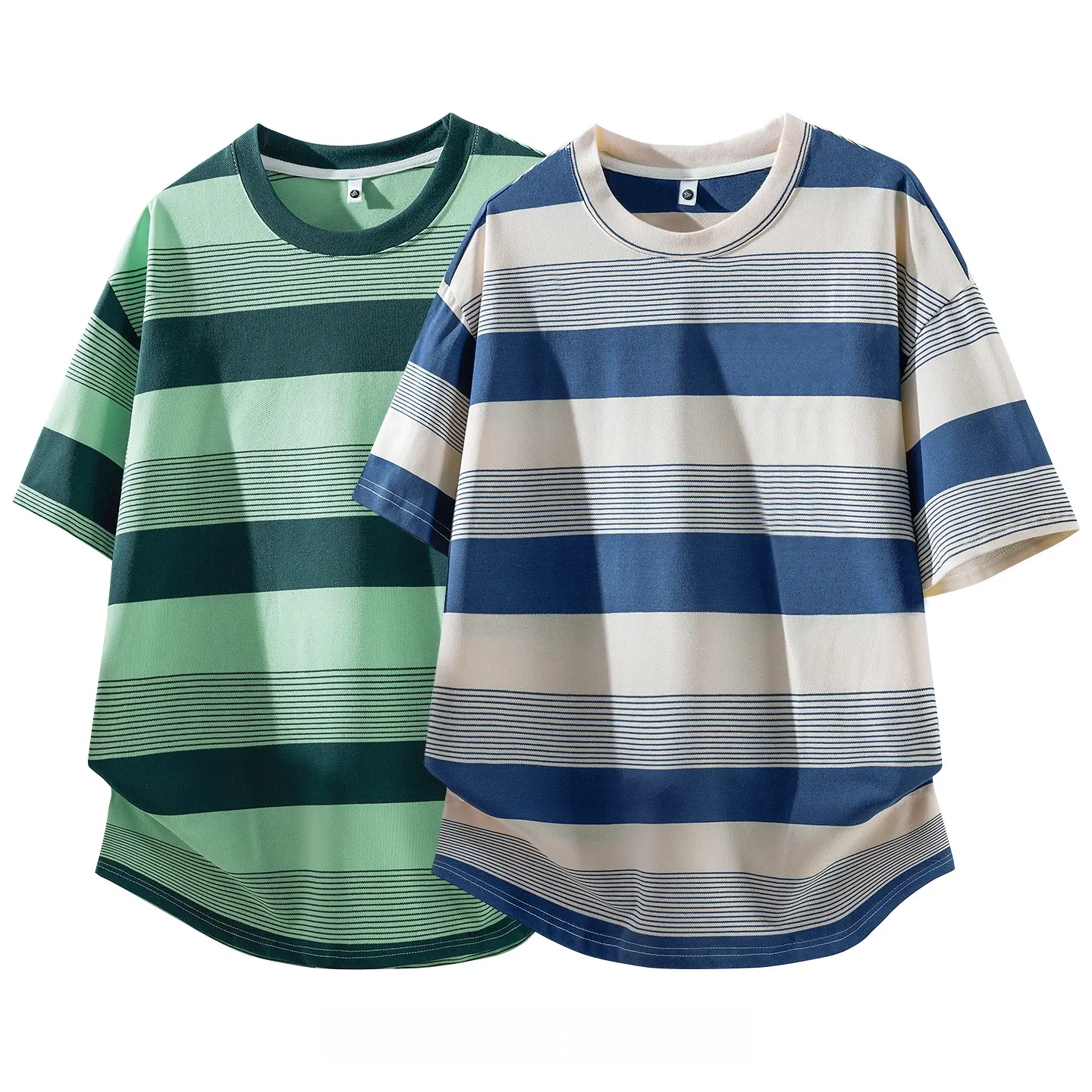 Men’s summer American vintage patchwork color-block striped top, loose casual crew neck short-sleeve T-shirt, relaxed and comfortable style, premium quality