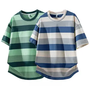 Men’s summer American vintage patchwork color-block striped top, loose casual crew neck short-sleeve T-shirt, relaxed and comfortable style, premium quality summervibes