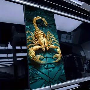 Car Split Pillar Decal - 3D Golden Scorpion & Teal Geometric Background Graphic Personalized Window Decor Sticker