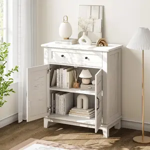 Modern Sideboard Buffet Cabinet，Kitchen Storage Cabinet, Modern Sideboard Buffet Cabinet with Storage, Farmhouse Coffee Bar Cabinet with a Large Drawer for Dining Room, Bathroom, Entryway，3-Tiers Adjustable Shelf