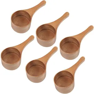 6 Pack Acacia Wood Coffee Scoops, Small Wooden Measuring Spoons for Coffee Jars and Containers, Cute Coffee Bean Measuring Scoop for Cooking and Bath Salt