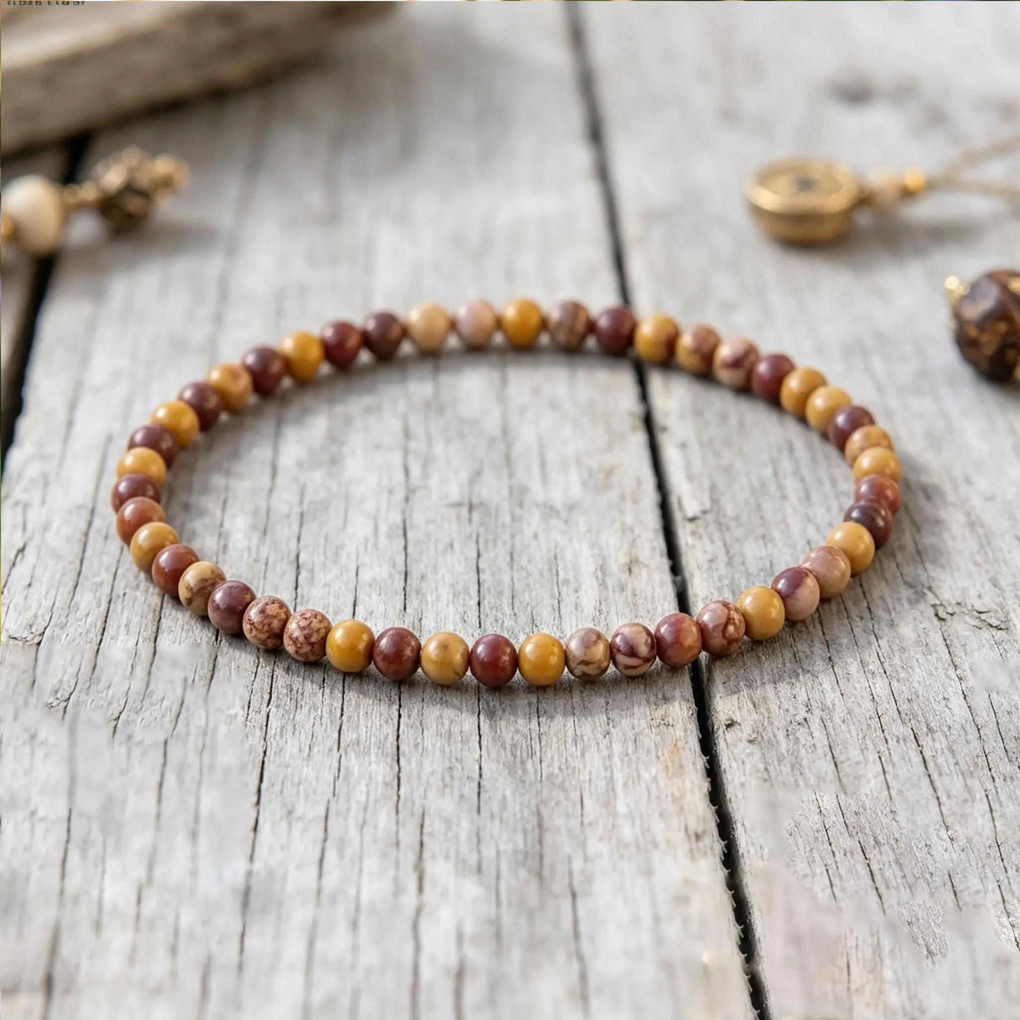 Natural Mookaite Jasper 4mm Beaded Bracelet, Courage Grounding Decision‑Making Crystal Jewelry Gift for Men Women Father‘s Day