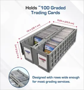 Graded Trading Card Storage Bin - 2 Row - Gray - For PSA, BGS, SGC, CSG & HGA Trading Cards  - Holds ~100 Graded Cards