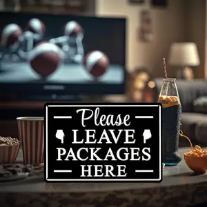 Please Leave Packages Here Funny Porch Aluminum Metal Sign - 8x12 Inch Retro Delivery Drop Off Wall Decor for Home, Entryway, Porch & Front Door - Practical Gift for Homeowners, Delivery Drivers & Porch Decor Enthusiasts Water Proof Hand Hanging