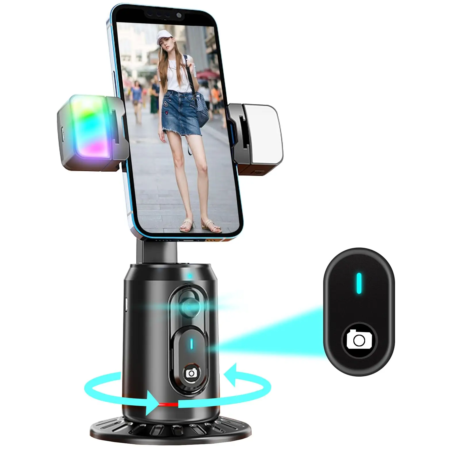 Anti-shake 360° Rotatable Selfie Stick, AI Face Tracking Phone Holder with Dual LED Lights, Selfie Stick for Live Streaming, Vlogging, Video Recording