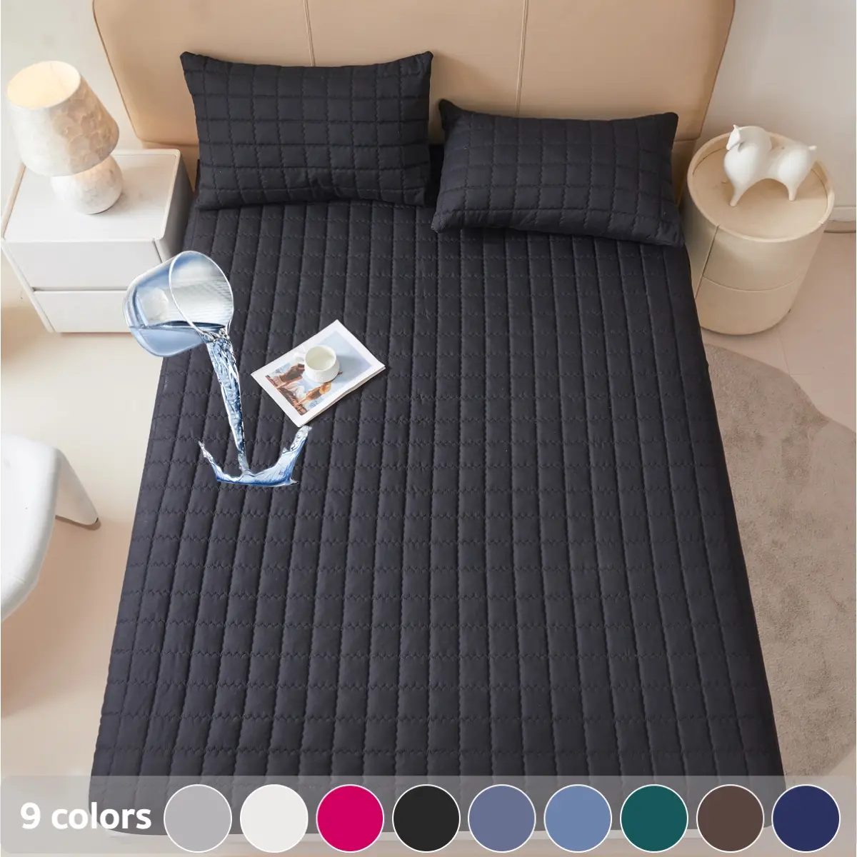 2/3 Piece Waterproof Mattress Protector, Bedding Mattress Cover, Fitted Sheet & Quilted Mattress Cover Set with Deep Pocket, Soft Noiseless Stain-Resistant Bed Cover, Machine Washable, Includes Pillowcases for Bedroom, Guest Room, Dorm, Kids, Pets