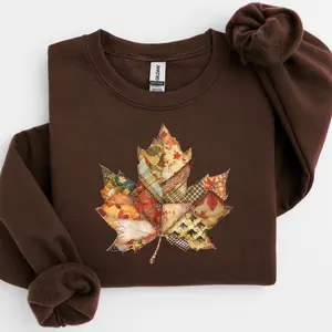 Fall Leaf Patchwork Sweatshirt – Cute Pumpkin Sweater – Cozy Autumn Gift – Spooky Season Shirt for Women