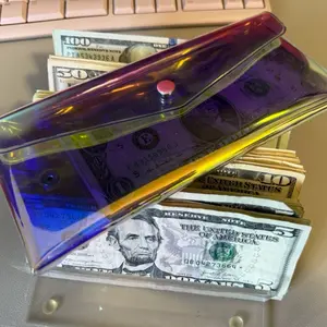Multi-purpose Money Pouch  8.2*4.1inch Holographic Envelope Wallet Colors Purse Deposit Bags Check Reusable For