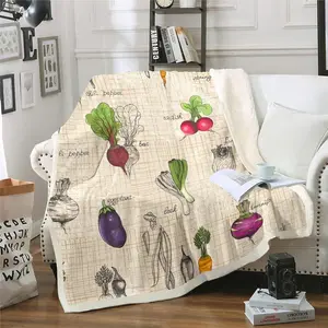 Feelyou Vegetables Print Microfiber Throw Blanket - Radish & Eggplant Food Theme, Soft Warming Fuzzy Sherpa Blanket, 50"x60", Microfiber Blanket, Soft Warming Blanket