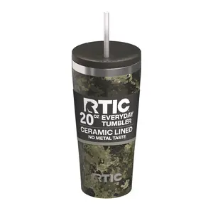 RTIC 20 oz Ceramic Lined Everyday Tumbler with Spill-Resistant Straw Lid, Olive Midnight Camo