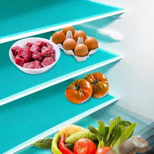 LMMAKE 4Pcs Waterproof Placemat Cuttable Refrigerator Lining Mats Washable Drawer Cabinet Mats Insulated Moisture Proof Stain Resistant Coasters Fridge Accessories for Shelves Clean Tidy Blue EVA Tableware